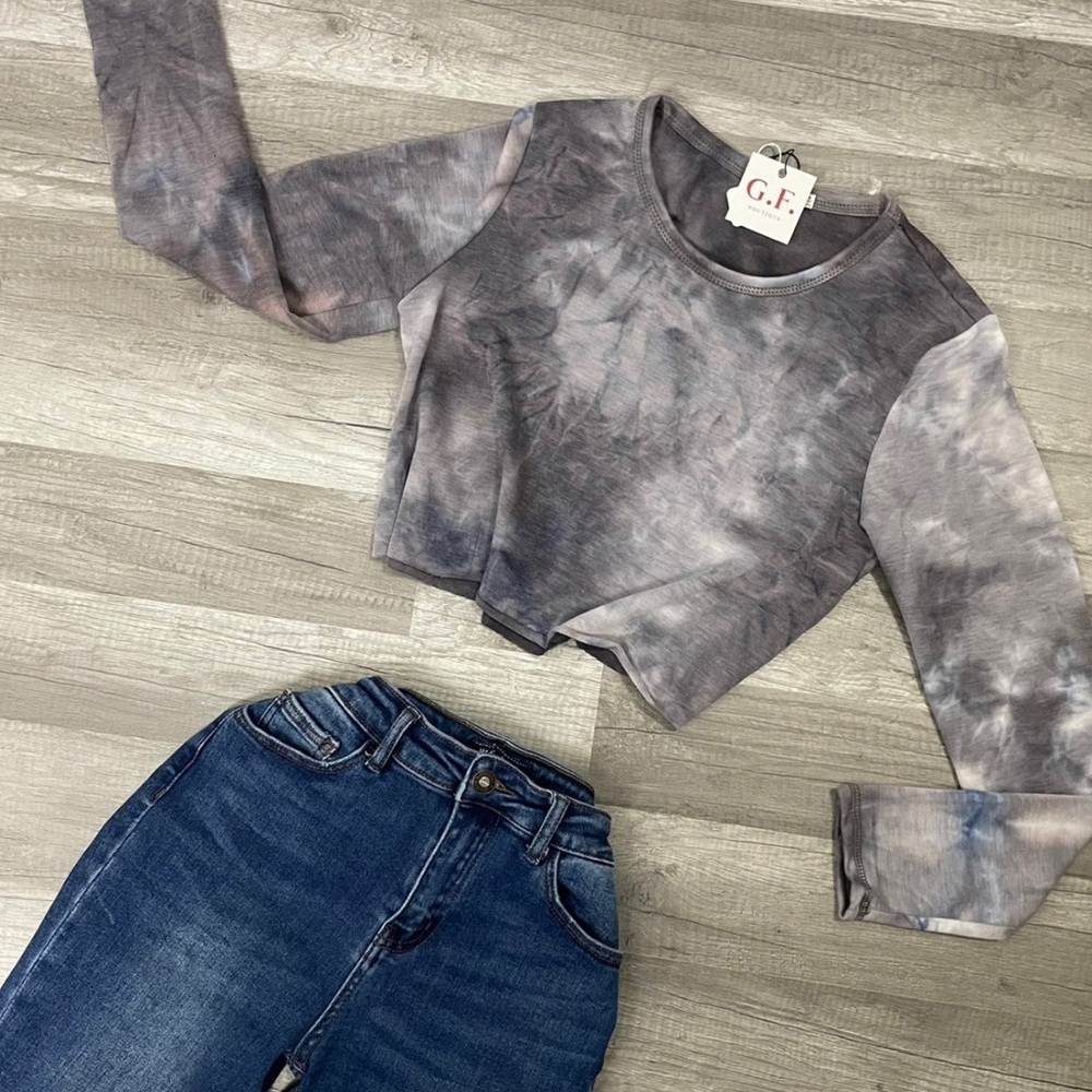 𝅺✨new✨   Tie Dye Crop Top Gray Blue Mix